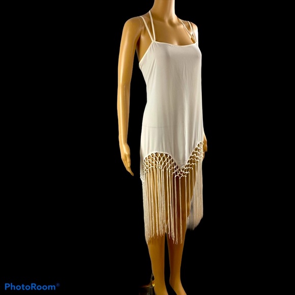 Leith white fringed top/cover-up size medium - Picture 1 of 8